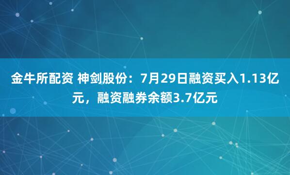 金牛所配资 神剑股份：7月29日融资买入1.13亿元，融资融券余额3.7亿元
